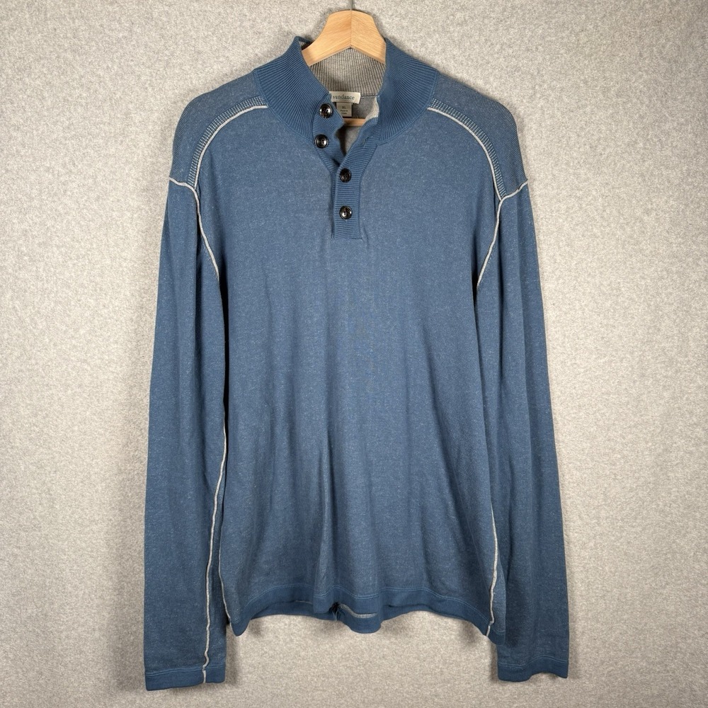 Sundance thermal long sleeve mens XL blue cotton‎ pullover polo